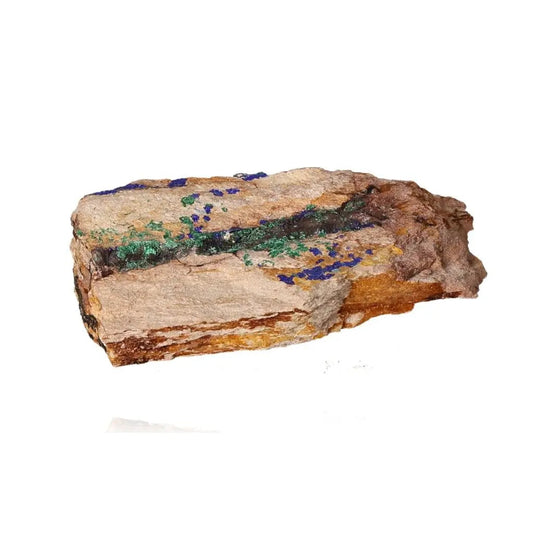 Azurite stone with deep blue hues and unique patterns, known for enhancing mental clarity and personal growth.