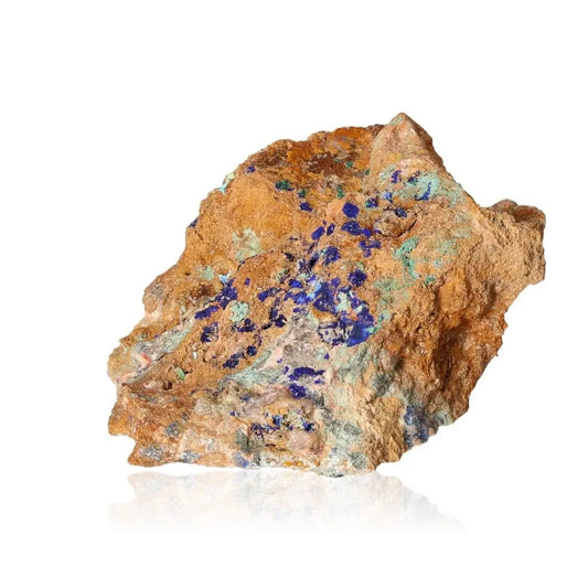 Azurite mineral rock with deep blue hues and copper patterns, ideal for collectors and personal growth on a spiritual journey.
