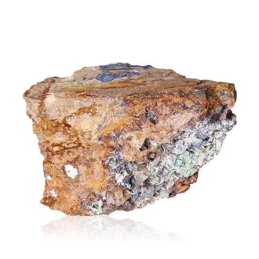 Azurite mineral rock displaying deep blue hues and unique patterns, known for enhancing mental clarity and focus, perfect for collectors.