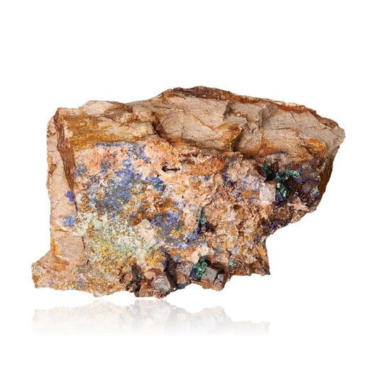 Raw azurite mineral showcasing deep blue hues and unique patterns, known for enhancing mental clarity and aiding personal growth.