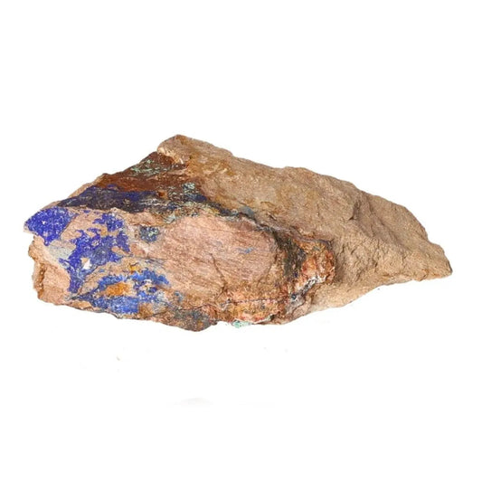 Azurite mineral sample showcasing intense deep blue hues and unique copper patterns, ideal for collectors and spiritual journeys.