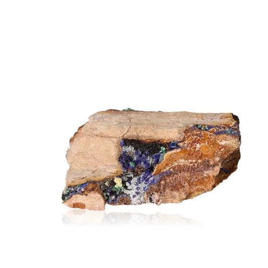 Azurite crystal with deep blue hues and copper patterns, ideal for boosting mental clarity and personal growth. Perfect for collectors.