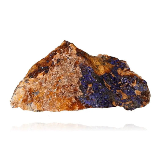 Azurite stone showcasing deep blue hues and copper patterns, enhancing mental clarity and spiritual growth, ideal for collectors.