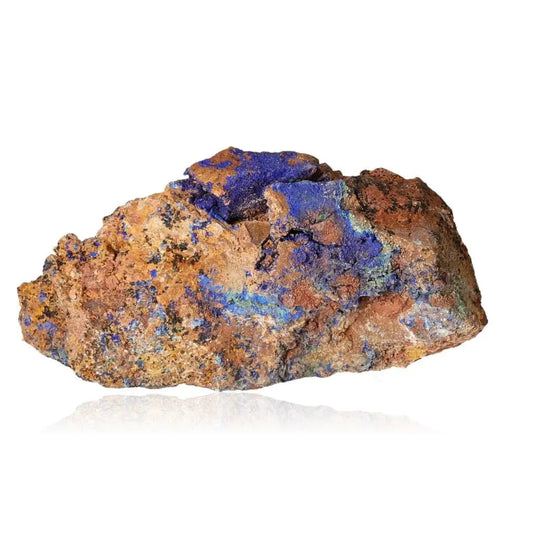 Natural azurite mineral specimen showcasing deep blue hues and unique copper patterns, ideal for collectors and spiritual seekers.