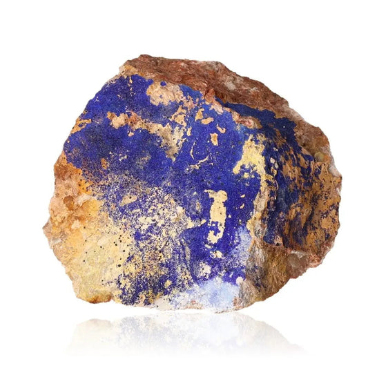 Azurite mineral with deep blue hues, showcasing unique patterns. Renowned for mental clarity and self-awareness. Ideal for collectors.