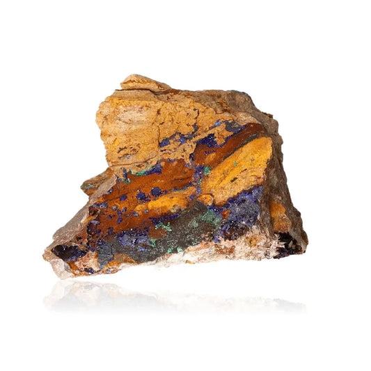 Raw Azurite mineral rock showcasing deep blue and earthy brown hues, perfect for collectors and enhancing focus and clarity.