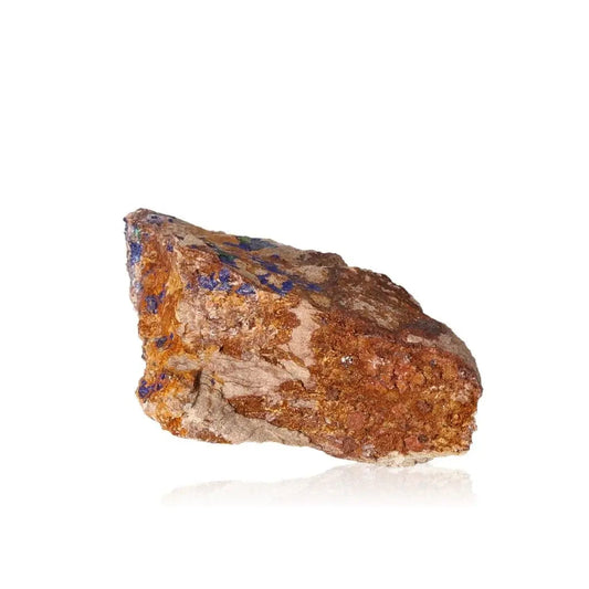 Azurite crystal displaying deep blue and copper hues for mental clarity and self-awareness, ideal for collectors and spiritual growth.