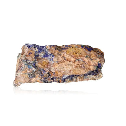 Azurite stone with deep blue hues and unique patterns, known for enhancing mental clarity and self-awareness, ideal for collectors.
