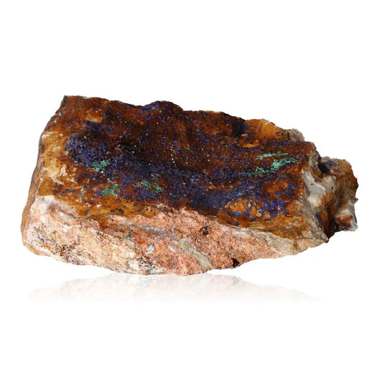 Azurite druzy stone showcasing deep blue and green hues, known for enhancing intuition and spiritual insight.