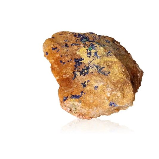 Azurite druze mineral specimen with deep blue and earthy hues, enhances intuition and spiritual insight, promotes clarity and inner vision.