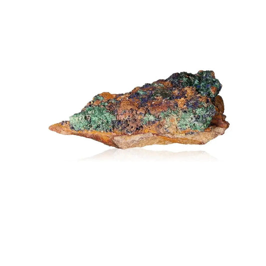 Vibrant azurite druzy stone showcasing deep blue and green hues, known for enhancing intuition and spiritual insight.