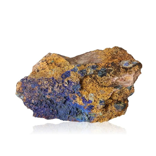 Azurite druze stone with deep blue hues and earthy textures, known for enhancing intuition and spiritual insight.