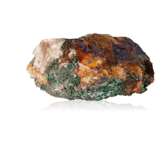 Azurite druzy specimen showcasing deep blue and vibrant green mineral formations, known for enhancing intuition and spiritual insight.