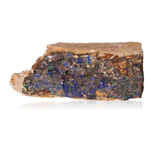 Azurite druze mineral rock showcasing deep blue hues and natural textures, known for enhancing intuition and spiritual insight.