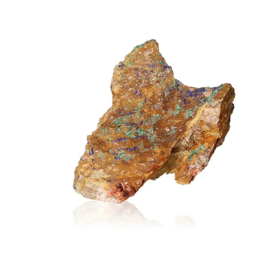 Azurite druzy stone with vibrant blue hues, valued for enhancing intuition and spiritual insight, on a white background.