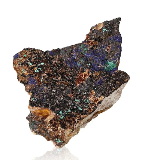 Azurite druzy mineral with vibrant deep blue and copper hues, known for enhancing intuition and spiritual insight.