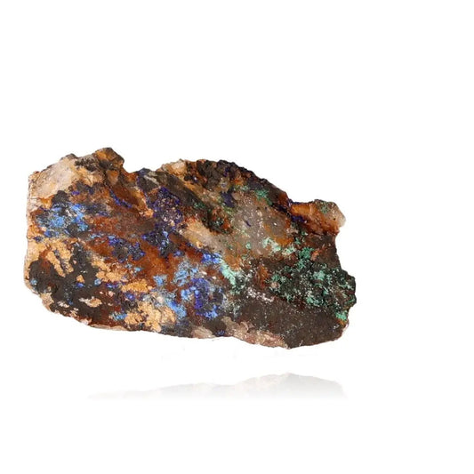 Azurite with Malachite gemstone showcasing vibrant blue and green patterns, symbolizing natural beauty and cosmic mysteries.