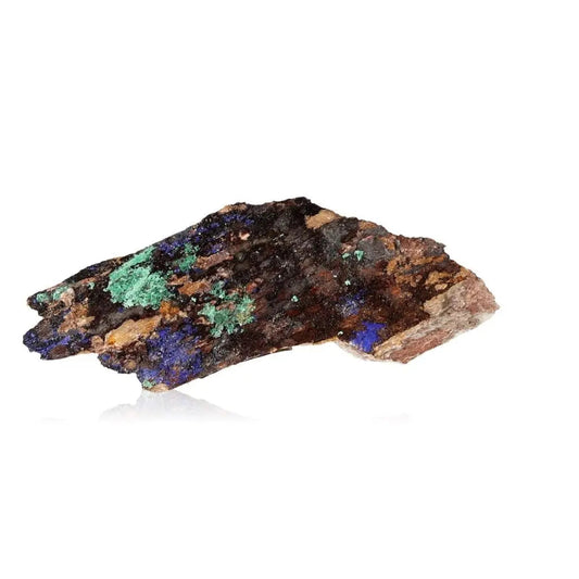 Azurite with Malachite stone showcasing deep blue and green hues, highlighting nature's artistry and spiritual benefits.