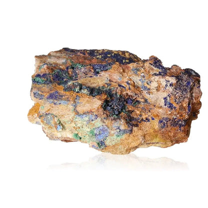 Azurite with Malachite mineral stone showcasing deep blue and green hues, symbolizing natural beauty and energetic benefits.