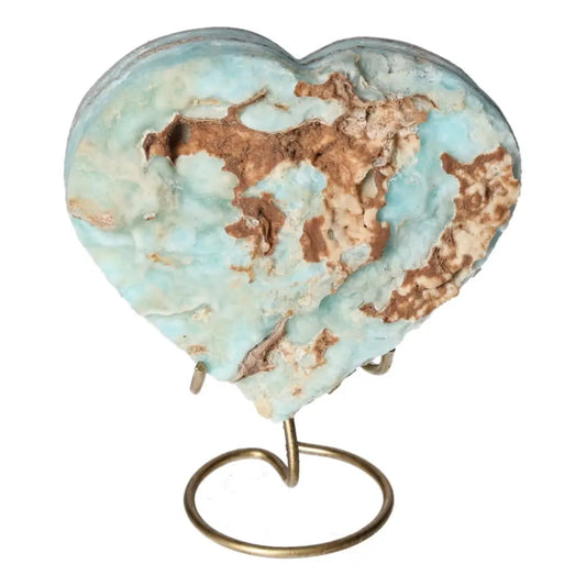 Blue Aragonite Heart gemstone with serene ocean-blue hues, ideal for emotional balance and spiritual connection.