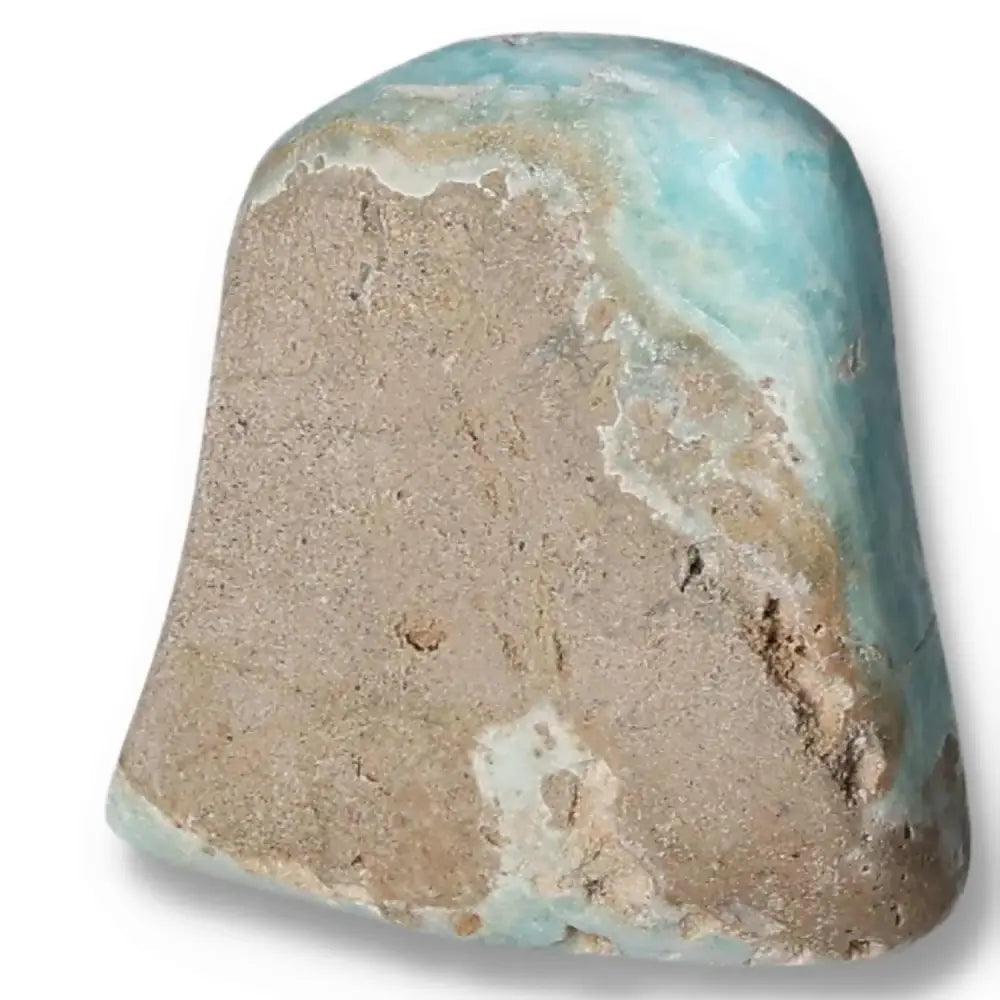 Close-up of a Blue Aragonite crystal showcasing its vibrant blue hues and natural texture, known for enhancing tranquility and balance.