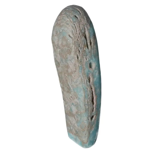 Blue Aragonite Obelisk from Pakistan showcasing soothing blue hues and natural textures for tranquility and emotional balance.
