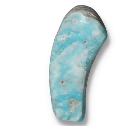 Polished blue aragonite crystal showcasing vibrant hues, ideal for enhancing serenity and communication.