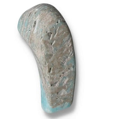Curved Blue Aragonite crystal with unique patterns, perfect for promoting tranquility and emotional balance.