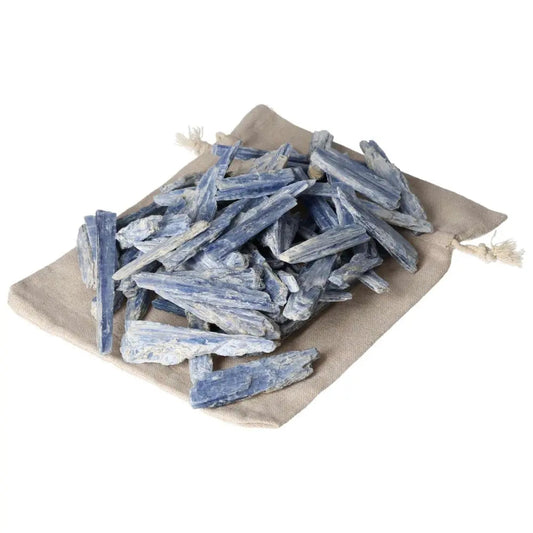 Blue Kyanite sticks on cloth, 1 KG, 70 pieces, known for enhancing inner balance, concentration, and persuasive skills.