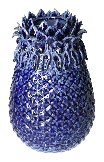 Elegant blue stoneware vase, 19x19x29.5 cm, with detailed textured design, epitomizing tranquility and sophistication.