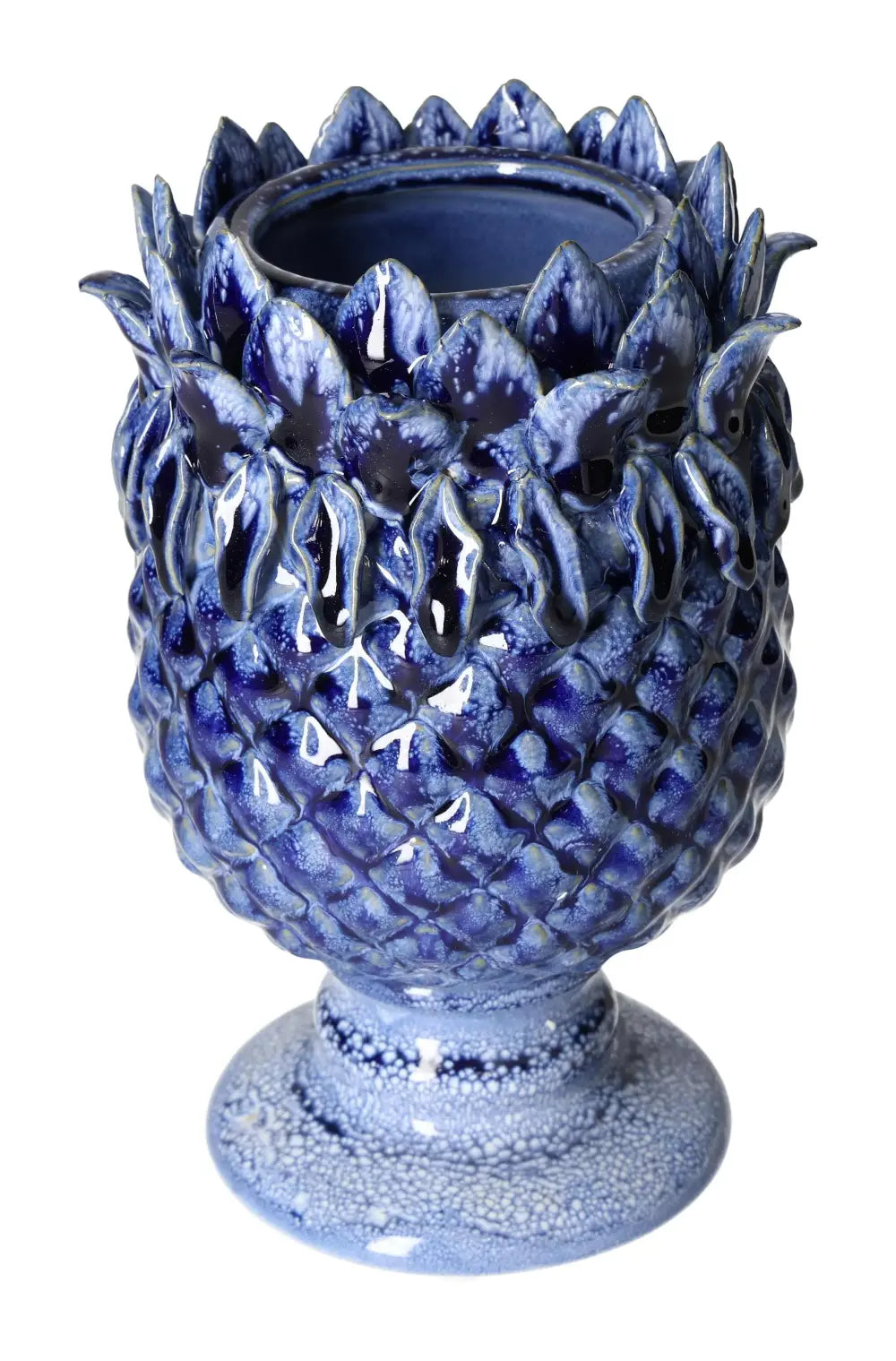 Blue stoneware vase 14x14x22 cm by Sylvia Crystals, featuring intricate detailing and luxury craftsmanship.