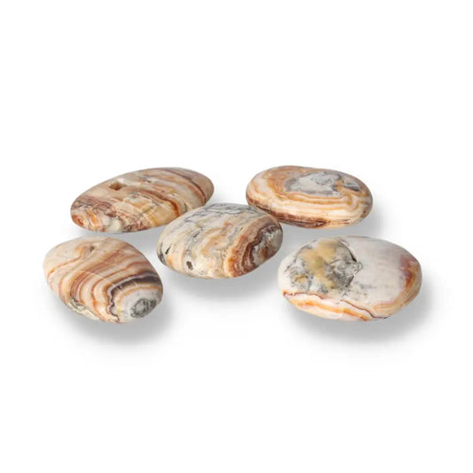 Brown Aragonite Palm Stones displaying earthy tones, perfect for meditation and stress relief.