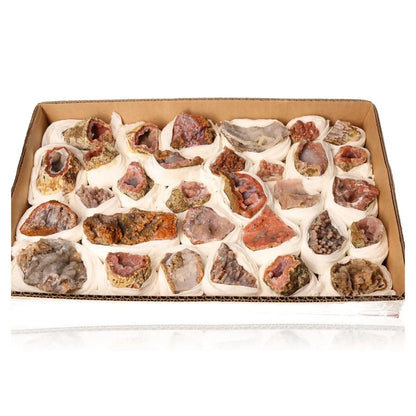 Box of calcite stalactite druzy crystals showcasing their natural elegance and boosting confidence, ideal for workspaces.