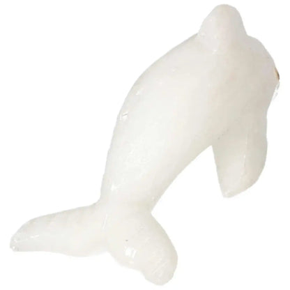 Carved Dolomite Dolphin sculpture, offering luxury and emotional stability, from Sylvia Crystals.