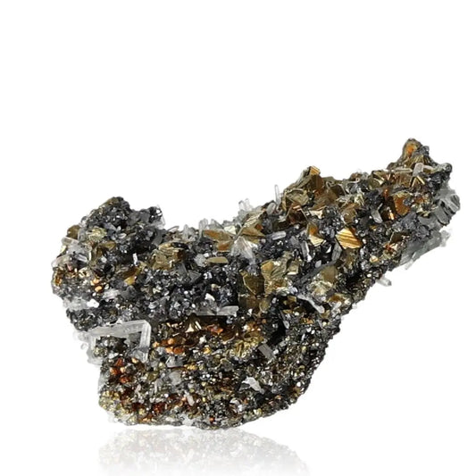 Chalcopyrite with Galena crystal cluster offering stress relief and spiritual elevation.