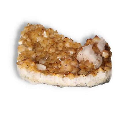 Citrine Druze with Calcite gemstone from Sylvia Crystals, showcasing golden crystals and white calcite, premium quality.