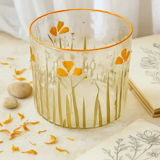 Clear Candle Holder with Dried Flower Motif – Natural Beauty and Gentle Illumination Sylvia Crystals Sp. z o.o.