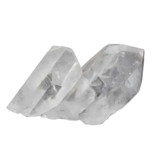 Clear Quartz Cluster with multiple crystal points, radiating clarity and amplifying energy, on a dark background.