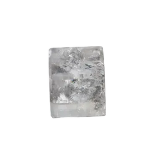 Clear Quartz Cube 3.5 cm on dark background, used for purification and harmonizing energy; neutralizes negative vibrations and radiation.