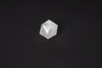 Clear Quartz Geometric Sphere 4 cm, a powerful stone for purification and harmonizing energy, displayed on a dark background.