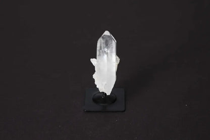 Clear Quartz on Metal Stand, "Master Healer" crystal from Sylvia Crystals, enhances energy and spirituality on elegant display.