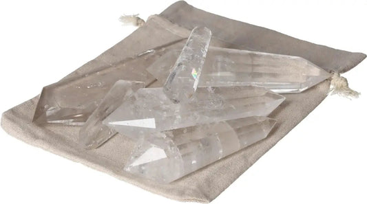 Clear Quartz Point set of 6 on fabric pouch for purification and energy harmonization, neutralizing vibrations and radiation.