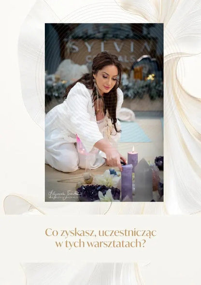 Woman lighting candles during the Crystal Consciousness Activation Workshop at Sylvia Crystals Showroom.