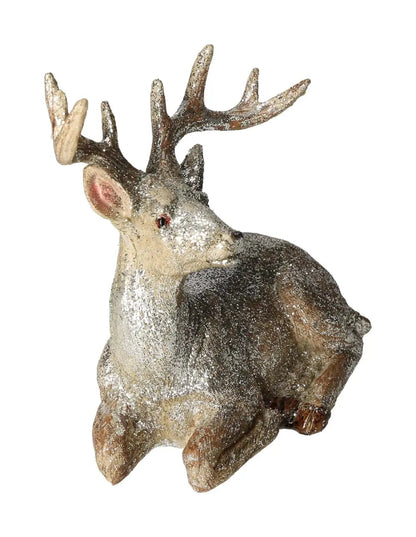 Deer with glitter deco figure, champagne poly material, elegant Sylvia Crystals design, lying position.