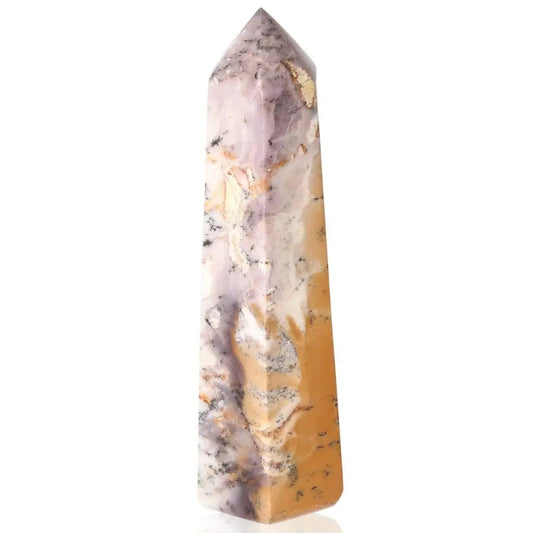 Dendritic Agate Tower featuring tree-like inclusions, offering natural beauty and tranquility. Perfect for meditation and decor.