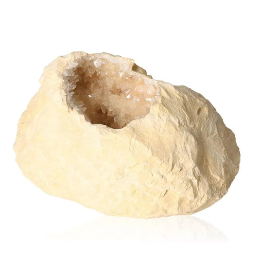 Large Dogtooth Calcite Geode featuring sharp calcite crystals, ideal for energy amplification and spiritual growth.
