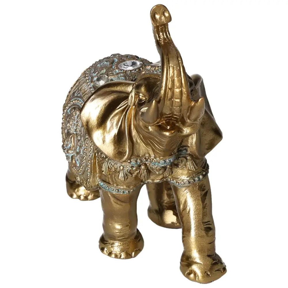 Luxurious golden elephant decor figure with intricate detailing, symbolizing wisdom and peace for elegant home decor.