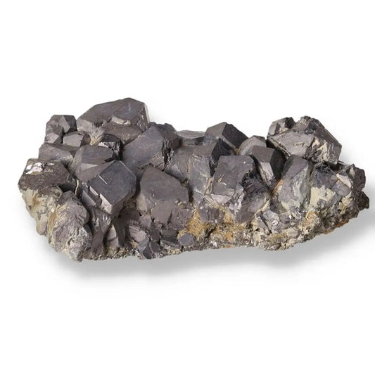 Polished Galena stone from Sylvia Crystals, known for its spiritual and protective benefits, featuring dark metallic luster.