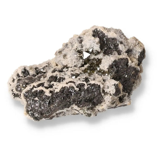 Galena stone with dark, textured surface, renowned for transformative powers and spiritual benefits in meditation and healing practices.