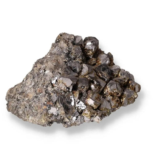 Galena with Chalcopyrite mineral specimen showcasing reflective surfaces and intricate formations.